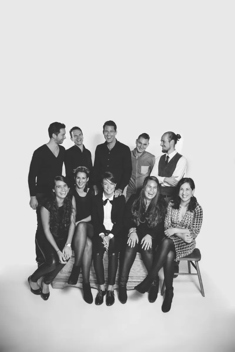 black and white studio group portrait of young adults