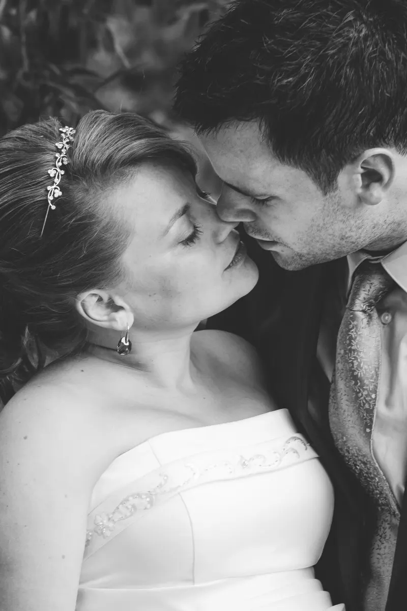 british canadian wedding, couple about to kiss, black and white